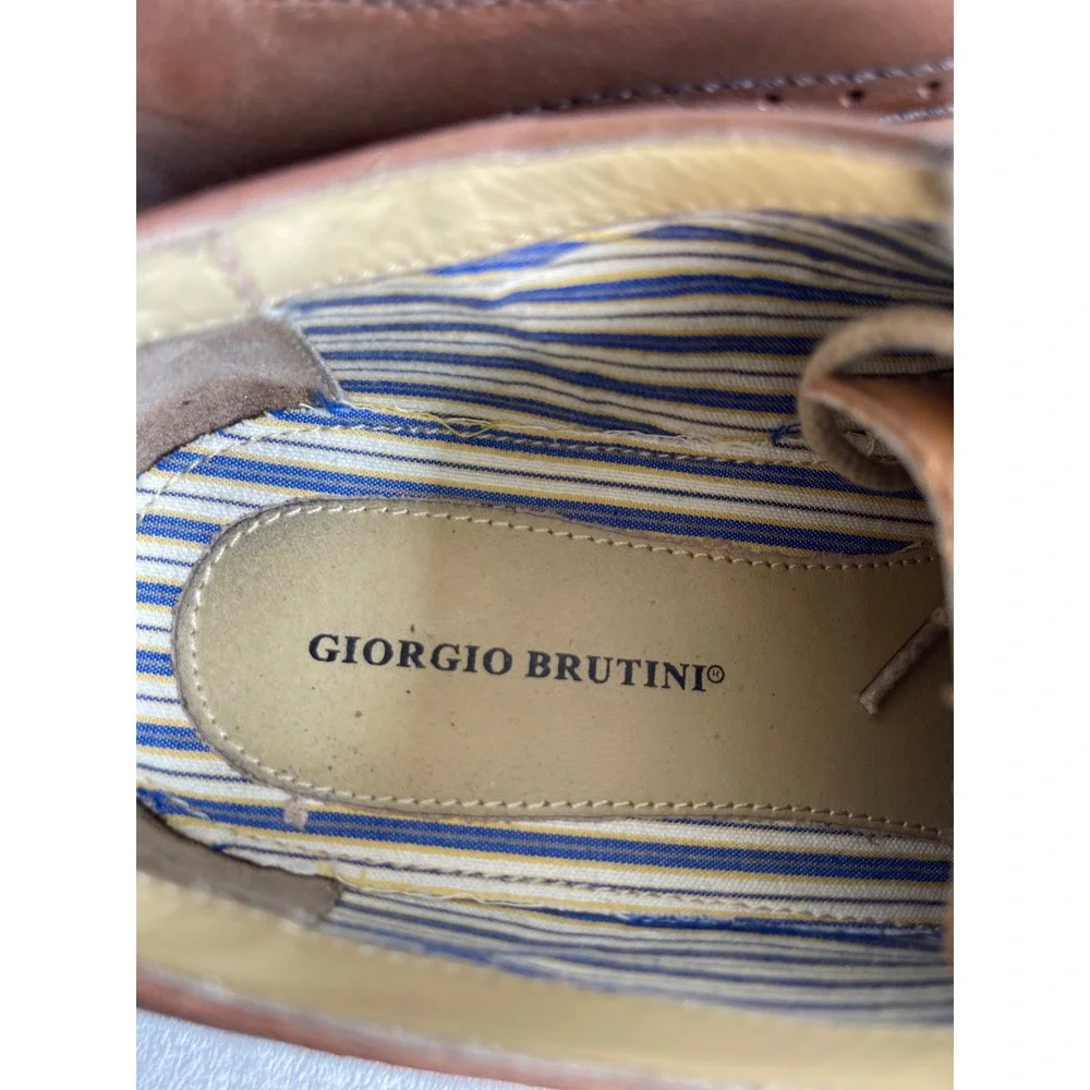 Giorgio Brutini Mens 8.5 M Two Tone Brown Leather Cap Toe Brogue Oxfords 250174